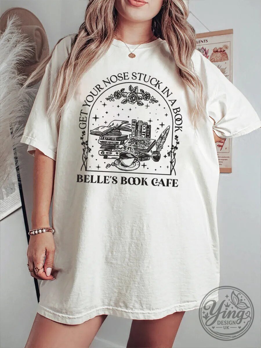 Belle's Book Cafe Get Your Nose Stuck In A Book Vintage T-Shirt