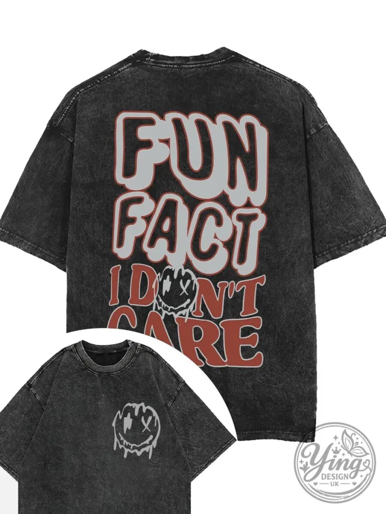 Fun Fact I Don't Care Washed Black Graphic T-Shirt