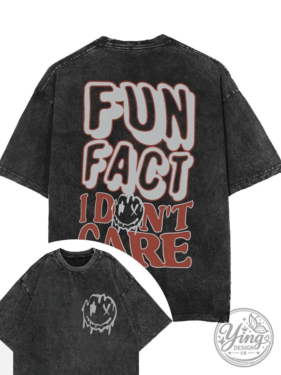 Fun Fact I Don't Care Washed Black Graphic T-Shirt