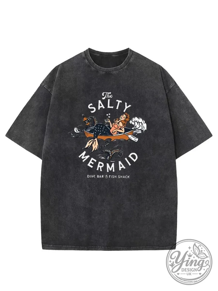 The Salty Mermaid Dive Bar Fish Shack Vintage Washed Graphic T-Shirt