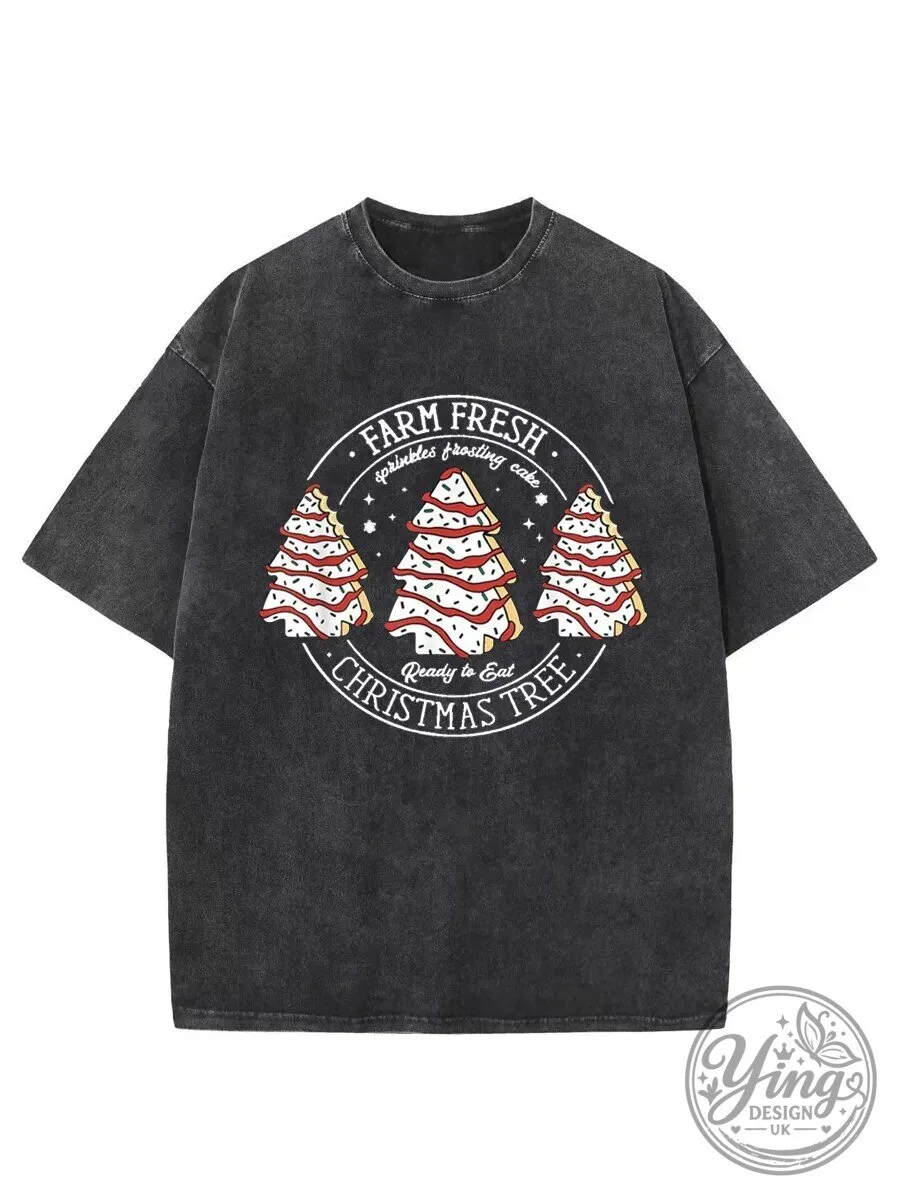 Farm Fresh Christmas Tree Cakes Sprinkles Frosting Cake Washed T-Shirt