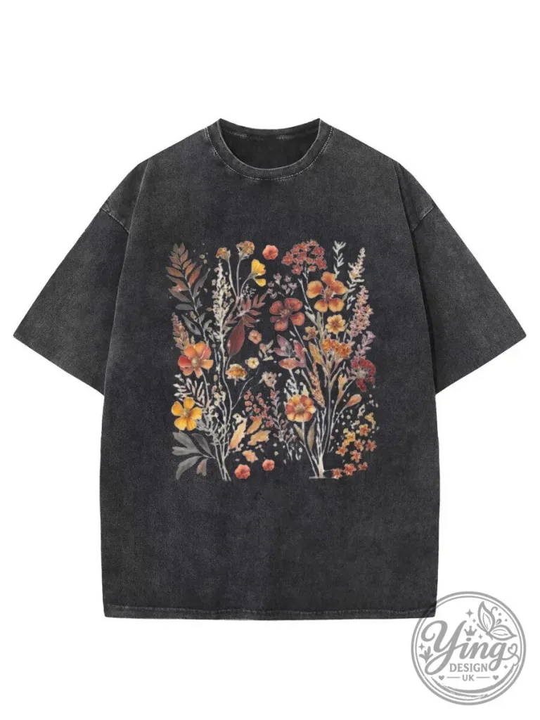 Vintage Wildflower Garden Lover Washed Black Graphic T-Shirt