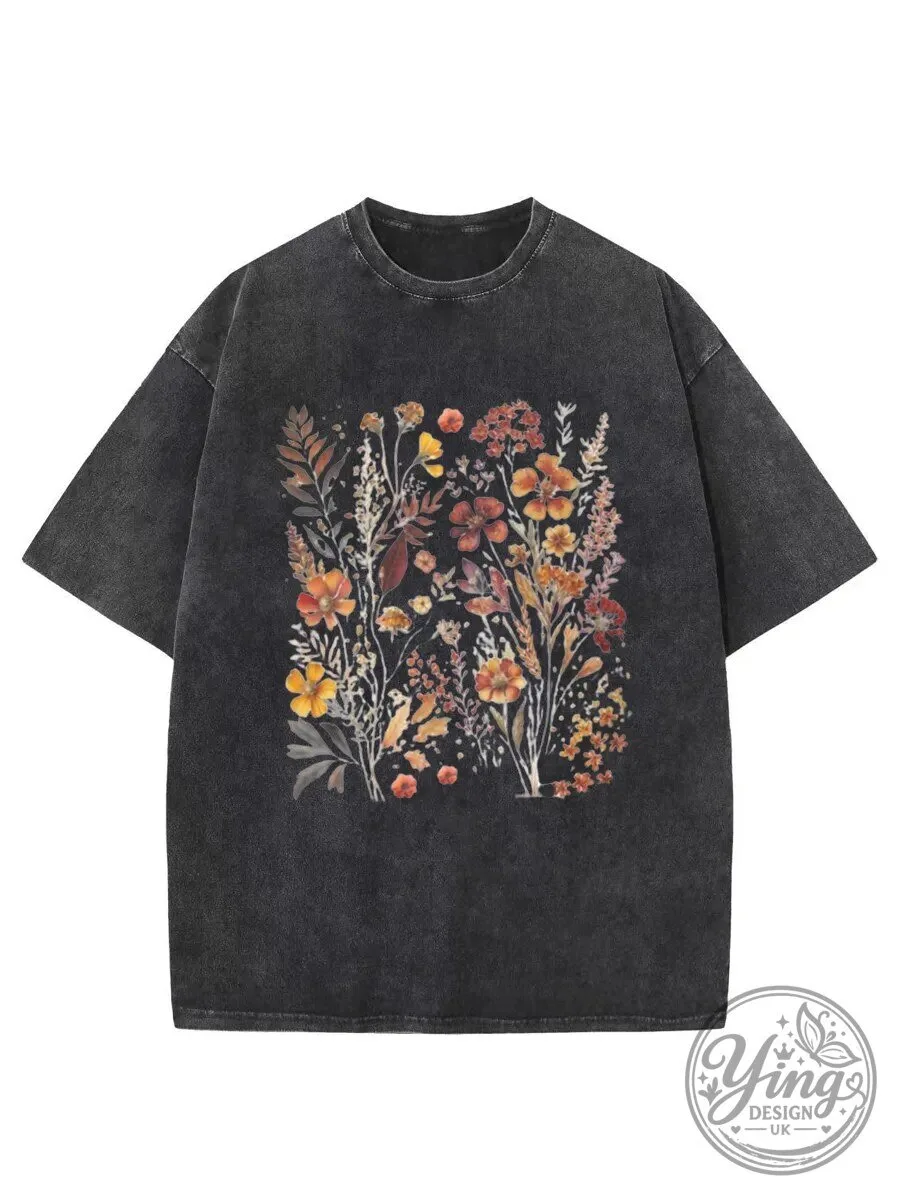 Vintage Wildflower Garden Lover Washed Black Graphic T-Shirt