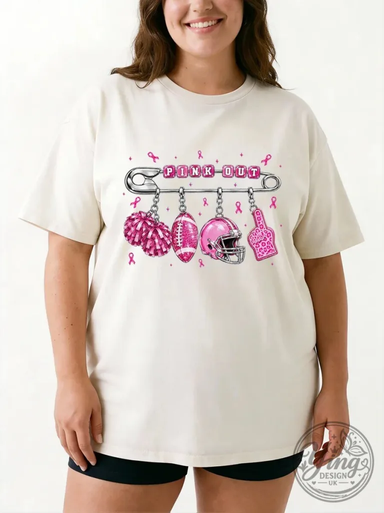 Pink Out Football Breast Cancer Awareness Graphic T-Shirt