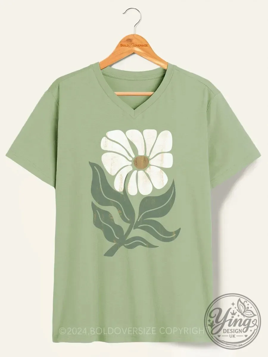 Vintage Boho Daisy Flower V-Neck T-Shirt